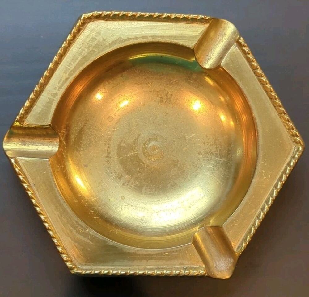 Vintage Brass Ashtray Rope Trim Trinket Dish 5.25"